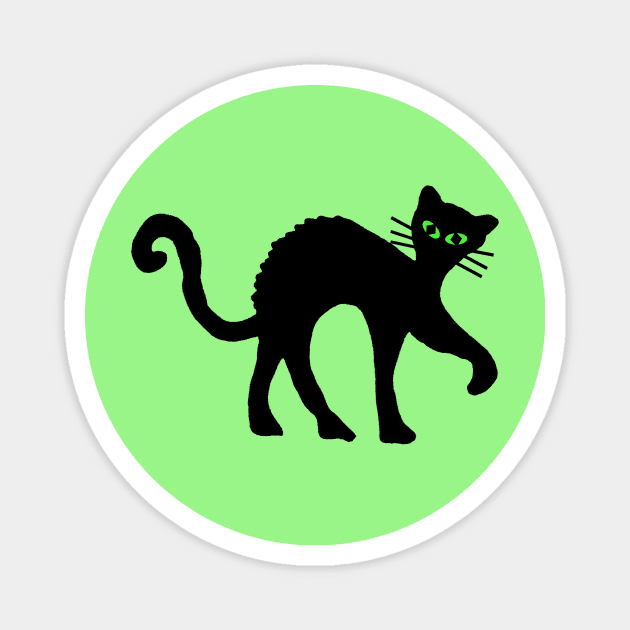 Spooky Black Cat Arched Back Green eyes Magnet by DeerSpiritStudio